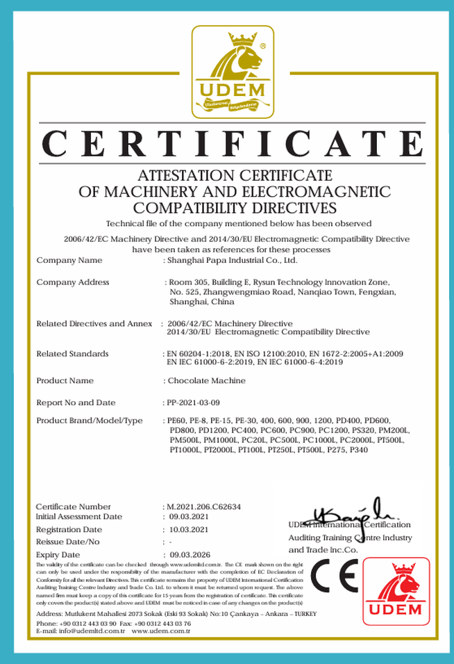 chocolate machine CE certificate chocolate machine CE certificate